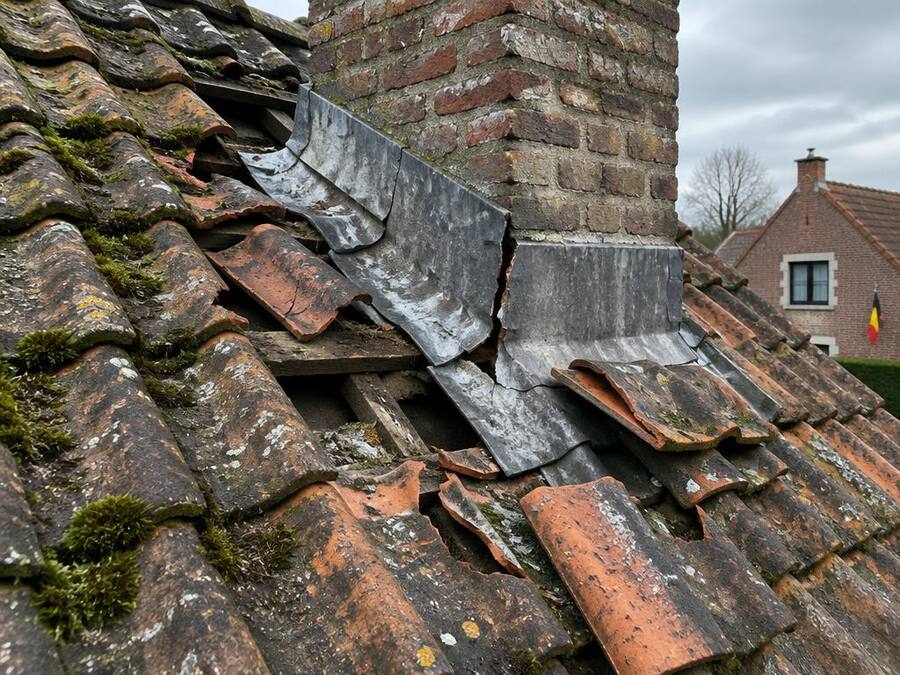 Avant : Remplacement de tuiles et solin, Uccle